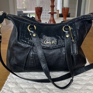 Coach Ashley Black leather snakeskin 2way shoulder crossbody bag